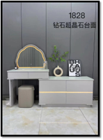 Coiffeuse moderne avec plateau en cristal, miroir LED et grand coffre de rangement, ensemble de table de maquillage avec tabouret pour la vente en gros