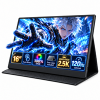 Vente en gros d'écrans portables tactiles de 16 pouces, fins, pour ordinateur portable, avec double USB C, pour le jeu, le bureau et le travail, avec étui en cuir, 2560x1600, 120 Hz, IPS
