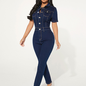 Tenue une pièce à manches courtes pour femmes vêtements salopette <span class=keywords><strong>en</strong></span> <span class=keywords><strong>jean</strong></span> combinaison pour femmes 2024 - Product Image 5