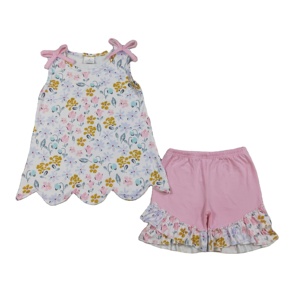 GSSO3392 RTS Conjunto de ropa de verano para niña pequeña con estampado de lazos coloridos, conjunto de ropa infantil sin mangas para niña, venta al por mayor. - Product Image 1