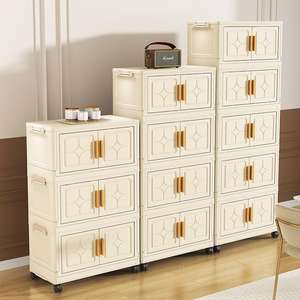 Organiseurs de placard multifonctionnels <span class=keywords><strong>à</strong></span> <span class=keywords><strong>3</strong></span> niveaux, beige, <span class=keywords><strong>tiroirs</strong></span> de rangement empilables, organisateur de rangement avec <span class=keywords><strong>roulettes</strong></span> pour la chambre <span class=keywords><strong>à</strong></span> coucher - Product Image 4