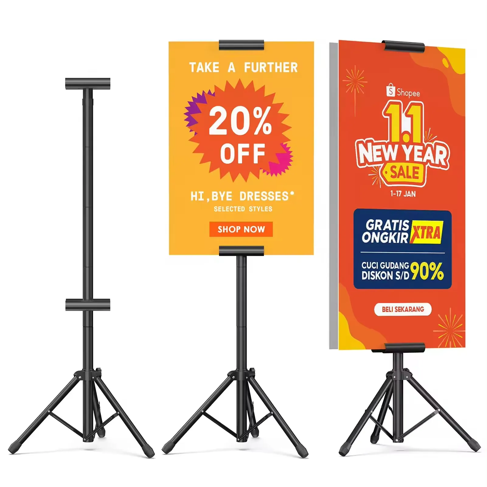 Retractable Poster Board Stand Adjustable Tripod Banner Stand Double-Sided Poster Holder for Display