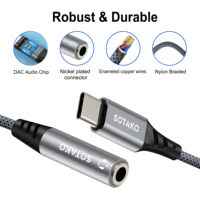 Adaptateur audio USB-C vers 3,5 mm SOTAKO avec puce DAC intégrée, convertisseur casque Type-C, protection OTP, son HiFi pour téléphone portable et ordinateur portable