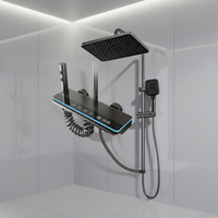 Ensemble de douche de salle de bain à affichage numérique, contrôle chaud/froid, lumière ambiante LED, design moderne, aluminium spatial poli, jet de pluie doux