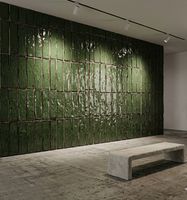 Carreaux de mur artisanaux craquelés effet Wabi Sabi de luxe, 60x240x10mm, vert foncé, résistants à l'usure, style moderne