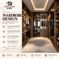 Dressing sur mesure en bois de noyer foncé avec miroir central et étagères éclairées par LED pour vestiaires de villas de luxe