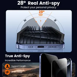 Protector de pantalla de privacidad de vidrio templado Ultra 2.5D para iPhone 13 14 15 Pro Max Kit de Instalación fácil Compatible