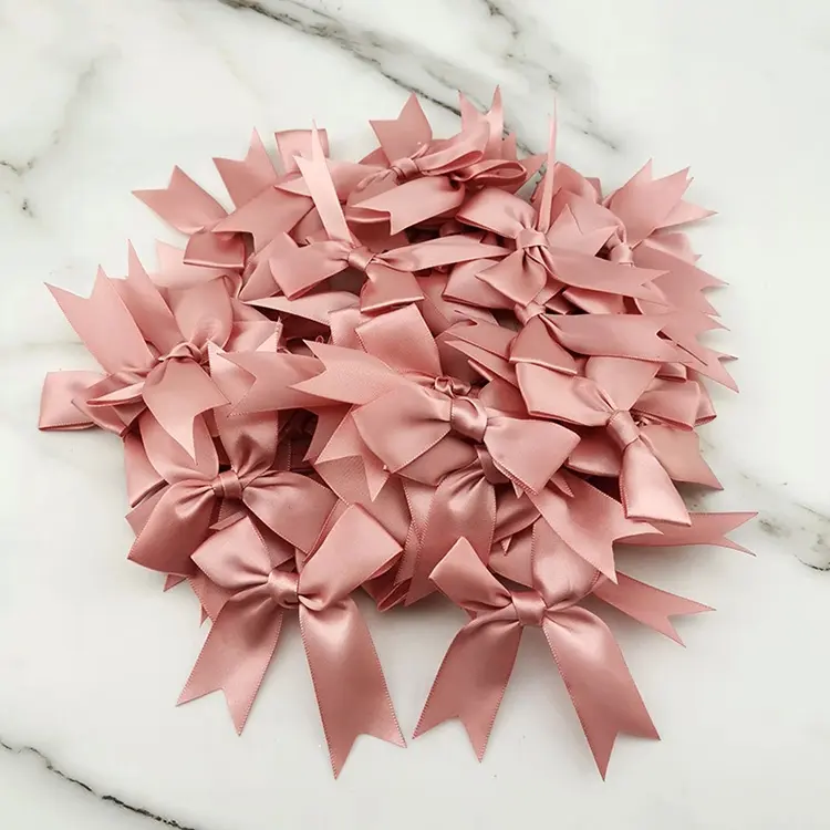 85*85mm Fresh Pink Ribbon Bows Small Size Satin Ribbon Bow Flower Craft Decoration Handwork DIY Party Decoration