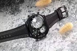 Oulm 9865 Men's Casual <strong>Analog</strong> Display Wrist <strong>Watches</strong> Multiple Time Zone Fashion <strong>COMPASS</strong> Leather Band Japan Movement Alloy - Product Image 4