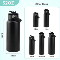 Bouteille d'eau isotherme en acier inoxydable à double paroi de 32 oz avec intérieur en céramique personnalisé, bouchon à paille verrouillable, idéale pour le sport et les voyages