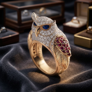 Anillo de Lujo con Forma de Búho y Piedras Preciosas, Bañado en Oro, con Circonita Cúbica, Diseño Animal, Anillo de Moda Personalizado - Product Image 2