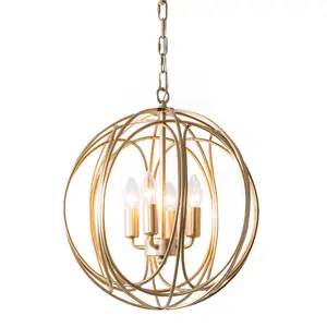 Simple Geometrical line 4-lights golden round cage pendant light iron chandelier