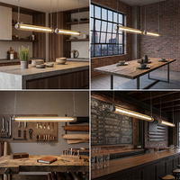 Suspension Linéaire Industrielle Rétro en Métal et Acrylique, LED, Hauteur Réglable, pour Salle à Manger, Cuisine, Café, Bar, Cage à Chaînes