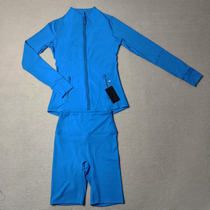 Ensemble de sport pour femme en nylon et élasthanne, veste zippée, short taille haute, uni, respirant, écologique, yoga, fitness, vêtements de sport, course à pied - Product Image 2