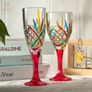 Bình xịt vẽ tay màu khắc ly rượu vang đỏ, Ly sâm banh, cốc thủy tinh màu Murano của Ý