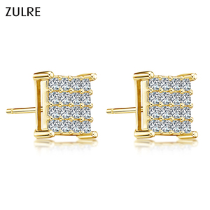 Sáng Bóng Thanh Lịch Vuông Kim Cương Hình Zircon Đồ Trang Sức Thời Trang Bán Buôn Đồng Mạ Vàng Zirconia CZ <span class=keywords><strong>Stud</strong></span> Bông Tai Cho Phụ Nữ - Product Image 1