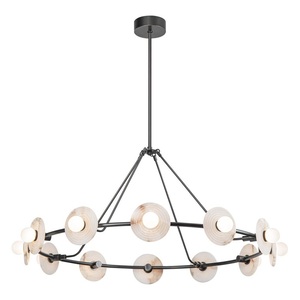 Lámpara de Techo de Mármol Negro de Lujo para Pasillo, Comedor, Interior, Control Remoto, LED, Alabastro Español, Redonda, Colgante - Product Image 1