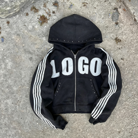 Sweat à capuche zippé surdimensionné 380 GSM 100 % coton, imprimé DTG vintage, design patch streetwear, tissu spécial, vêtements personnalisés pour hommes