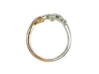 Bague ouverte double feuille en or 18 carats avec diamants naturels pavés, bijoux de luxe romantiques d'inspiration naturelle pour femme, bicolore et moderne