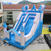 Château Gonflable Commercial Bleu et Blanc avec Toboggan Combo pour Enfants, Maison de Rebond et Toboggan Sec pour Location de Fêtes et Aire de Jeux Extérieure