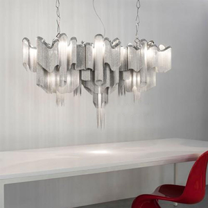 Luminaire suspendu LED de style italien, luxe, <span class=keywords><strong>hauteur</strong></span> réglable, pampille argentée, lustre en aluminium <span class=keywords><strong>pour</strong></span> villa - Product Image 1