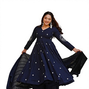 Salwar Kameez Azul Bordado en Georgette para Mujer, Traje Tradicional para Bodas y Fiestas, Corte Holgado, Largo hasta el Suelo, Reversible, de Secado Rápido - Product Image 1
