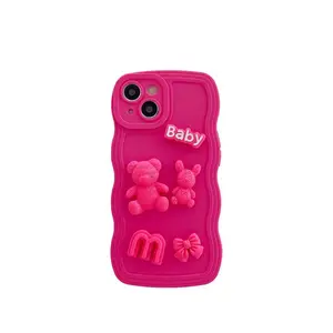 Силиконовый чехол для телефона с 3D мультяшным медведем для iPhone 14 Pro Max, Симпатичный мягкий резиновый чехол из ТПУ для девушек 14/13/12/Xr/Xs