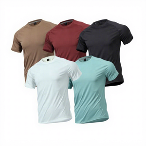 เสื้อยืดคอกลมแขนสั้นผู้ชายไซส์ใหญ่ แห้งเร็ว ผ้าโพลีเอสเตอร์ สีพื้น สไตล์ลำลอง - Product Image 1