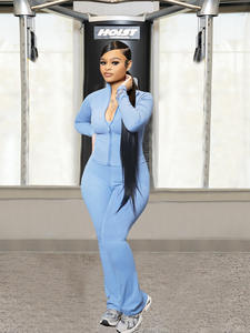 RUIQUWIN Stylish <b>Sexy</b> Zippered Turtleneck Jacket Simple Breathable Sweatpants <b>Women's</b> Casual <b>Suit</b> - Product Image 3