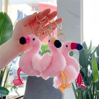 Porte-clés Flamant Rose en Peluche en Gros, Pendentif Animal Doux, Breloque Flamant Rose en Peluche, Anneau de Clés