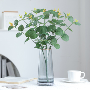 Feuilles d'eucalyptus artificielles Ruilisi, 5 branches, fleurs en soie plastique rouge foncé, décoration intérieure, accessoires de mariage, 34 cm - Product Image 2