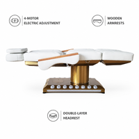 Cama de Belleza Eléctrica de 4 Motores con Reposabrazos de Madera Maciza, Columna Dorada Cepillada, Reposacabezas de Doble Capa para Salón, Spa, Tatuajes, Microblading, Odontología
