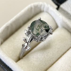 แหวนทองเหลืองดีไซน์คลาสสิกประดับมอสอาเกตสำหรับผู้หญิง เหมาะสำหรับงานแต่งงาน งานหมั้น และงานเลี้ยง - Product Image 4