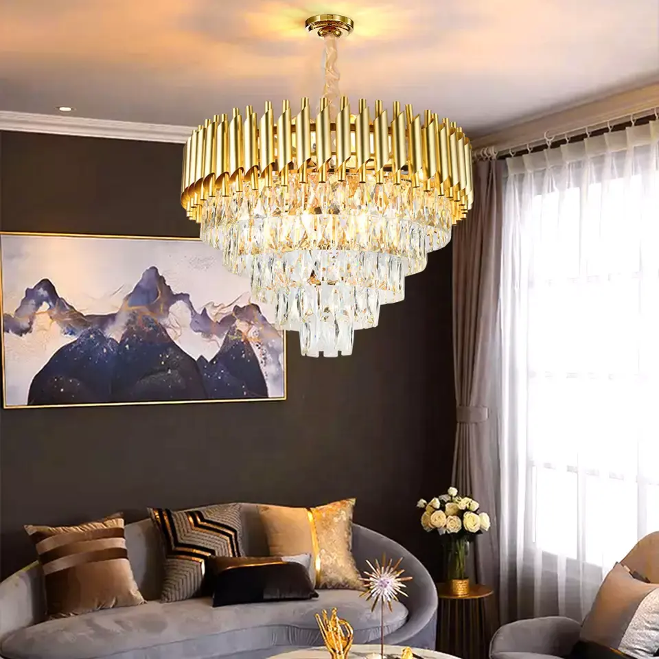 Fornitori di fabbrica lampadari per tende da sposa lampadari a sospensione per interni di lusso in oro a LED per la casa moderna
