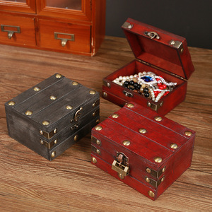 Wooden <b>Storage</b> Box Retro Pirate Treasure <b>Chest</b> Desktop Wooden Box With Combination Lock Film Television Prop - Product Image 2