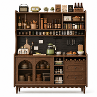 Buffet de style Mid-Century Modern en bois massif avec plateau en pierre frittée, en bois d'hévéa, pour cuisine, salle à manger, bar à domicile, rangement de thé