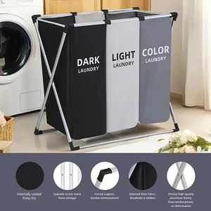Freestanding X-frame Foldable <b>Laundry</b> Hamper Collapsible 3-Section Clothing Sorter Lundry Basket - Product Image 3