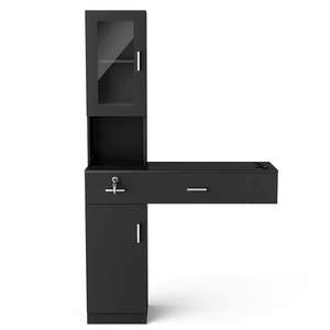 Miroir mural pour barbier, table de coiffeur, poste de travail de salon, ensemble d'équipement de coiffure avec armoire de rangement - Product Image 1