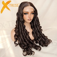 Perruque Synthétique X-TRESS Glueless 4*6 Lace Front Boucles Françaises Ondulée Frisée Rebelle Couleur Naturelle en Gros pour Femme