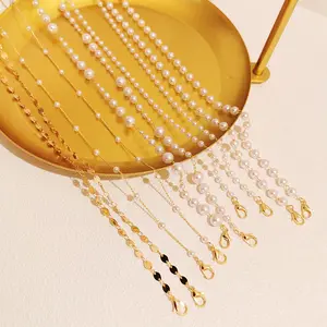 Haute chaîne à lunettes pour femmes, mode, collier en motif de perles, feuille en or, 1 pièce