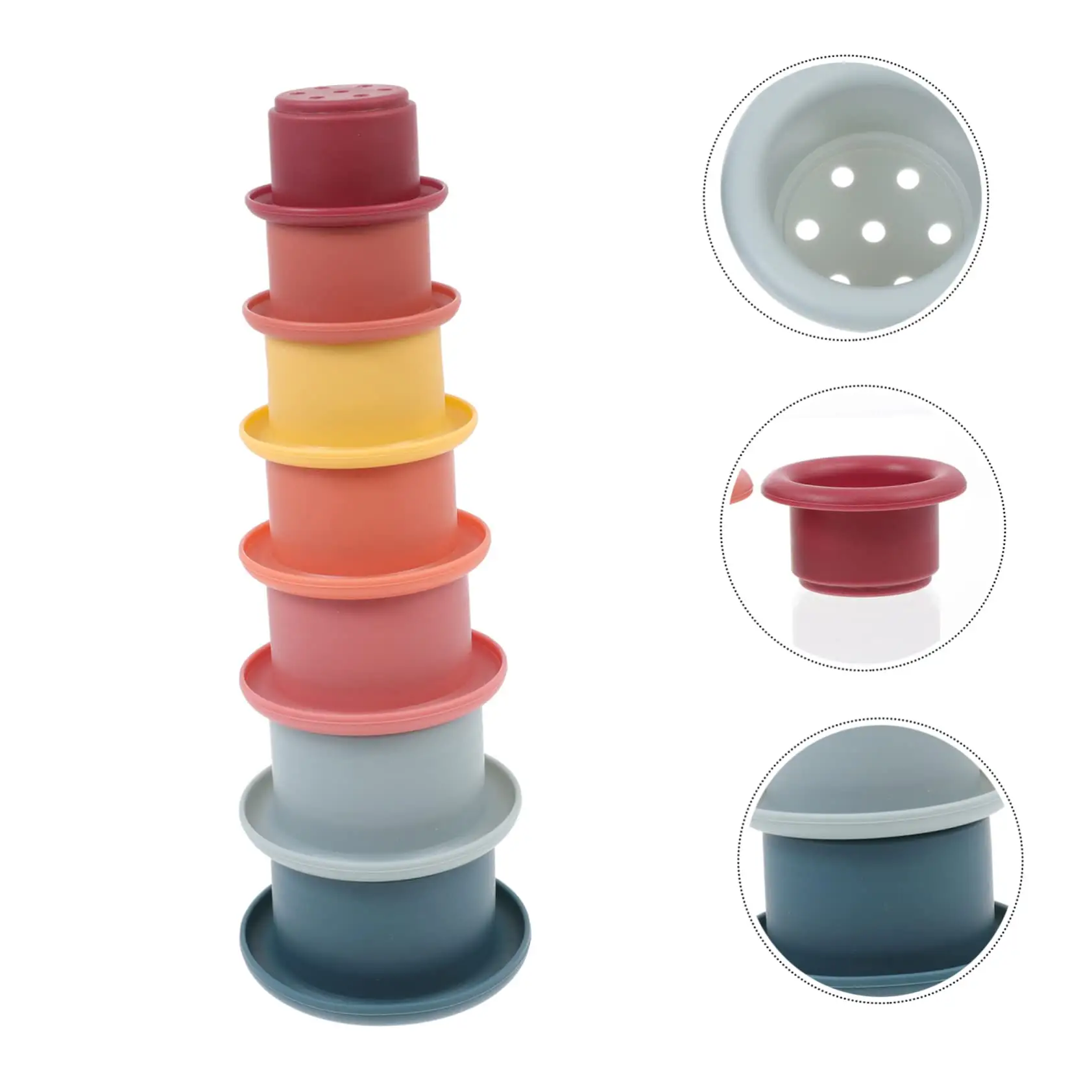 맞춤형 교육 BPA 무료 레인보우 링 7pcs 식품 학년 실리콘 유아 스태킹 빌딩 도구 블록 스태킹 컵 장난감