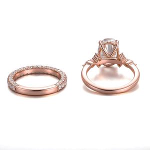 Bague en or rose massif 10k 14k 18k de luxe avec moissanite taille ovale, ensemble de bijoux de fiançailles et de mariage pour femmes, cadeaux - Product Image 3