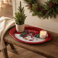 Plateau de service carré en métal avec poignées, motifs Bonhomme de neige et Joyeux Noël, 3 designs, pour biscuits de Noël et vaisselle de fête