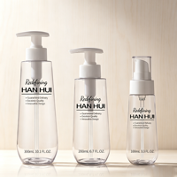 Bouteille de lotion en plastique PET transparente avec pompe, conteneur cosmétique vide pour shampoing et gel douche, logo personnalisé, 100 ml, 200 ml, 300 ml