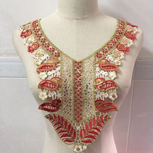 Dernières paillettes florales brodées solubles dans l'eau col col dentelle appliques patchs pour femmes robes LT2855A - Product Image 1