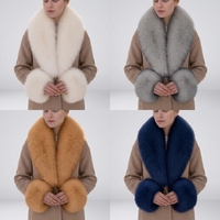 Zoefur Hiver Col en Véritable Fourrure de Renard Naturelle Luxe Couleur Unie Respirant Longue Écharpe en Fourrure Châles Manteau Veste Femme Ensemble de Manchettes en Fourrure