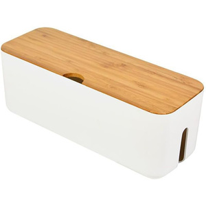 Caja grande rectangular de bambú para gestión de cables, organizador de regletas con técnicas de tallado para ocultar cables en el hogar y almacenamiento de botiquín médico - Product Image 1