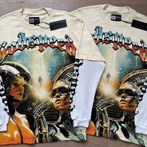 T-shirt unisexe à manches longues en coton, coupe ample, imprimé lettres, style rock rétro délavé, nouvelle collection printemps 25SS - Product Image 6