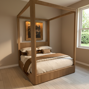 Высококачественная тканевая кровать с балдахином, Роскошная Современная королевская мебель для спальни из массива дерева, набор деревянных каркаса для кровати размера «King & Queen-Size» - Product Image 3