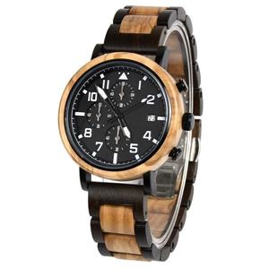 Reloj de Cuarzo Personalizable con Manecillas Luminosas de Madera y Acero Inoxidable, Relojes de Pulsera Cronógrafo para Hombre - Product Image 4